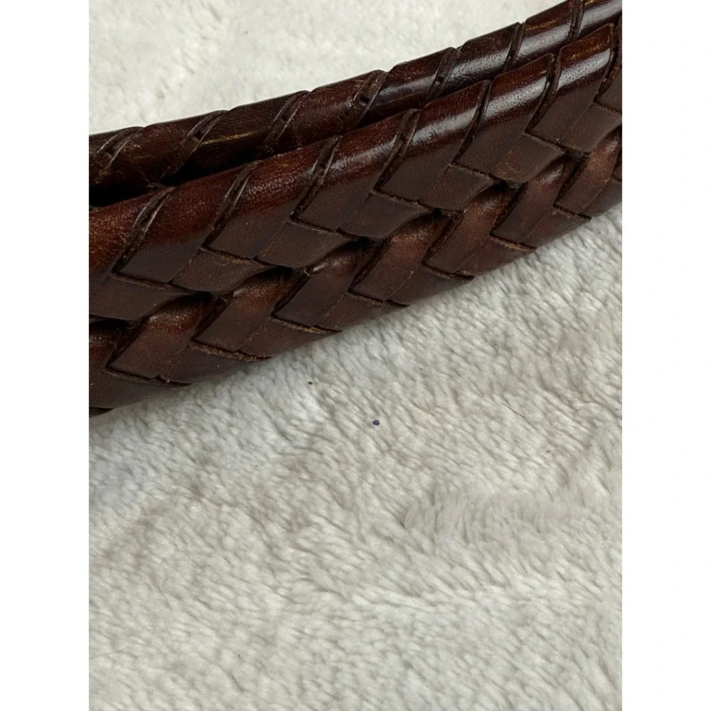 Coach Mens Brown Braided Leather Belt Solid Brass Buckle 42 in‎ Waist